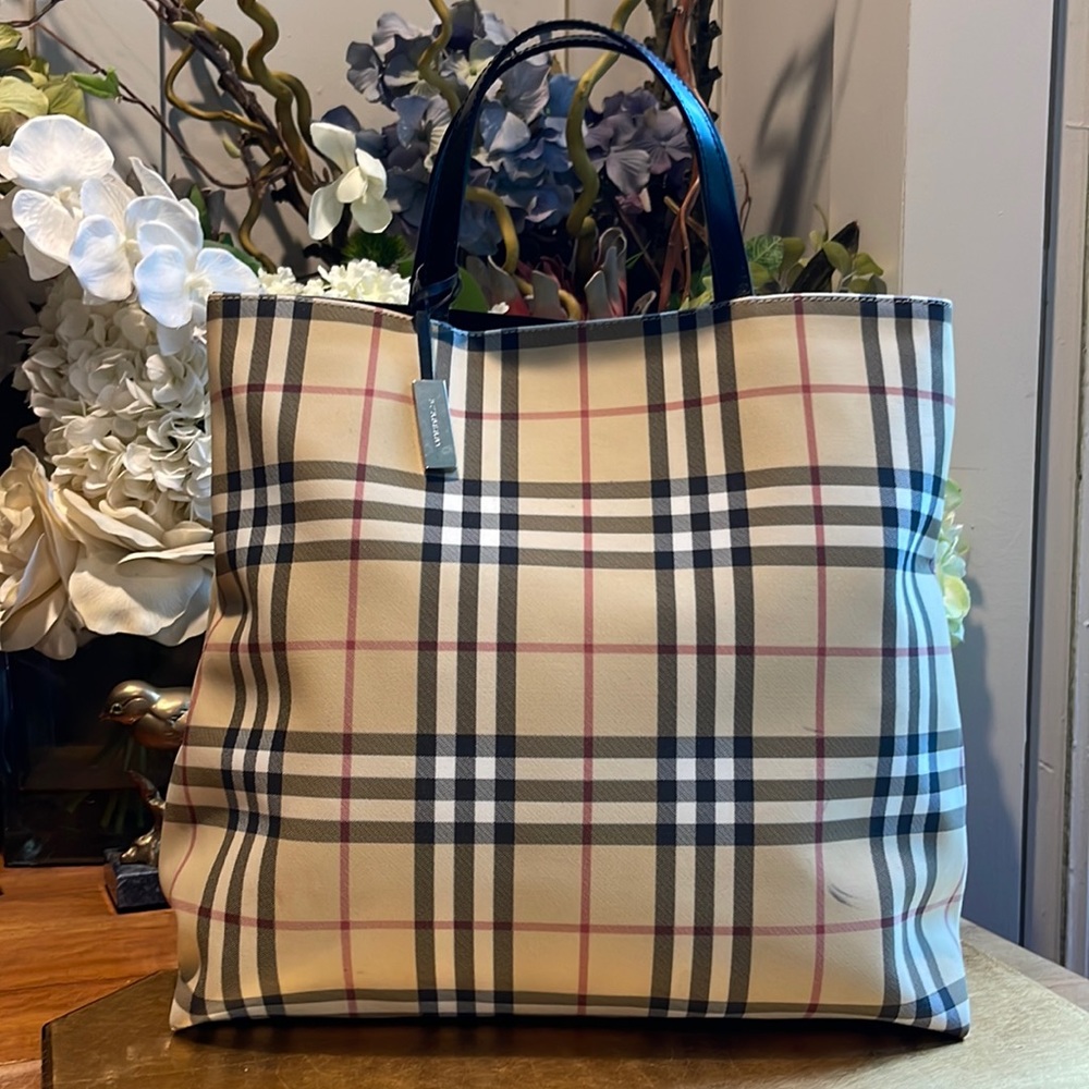 Burberry Nova Check Waxed Canvas and Leather Large Shopper Tote